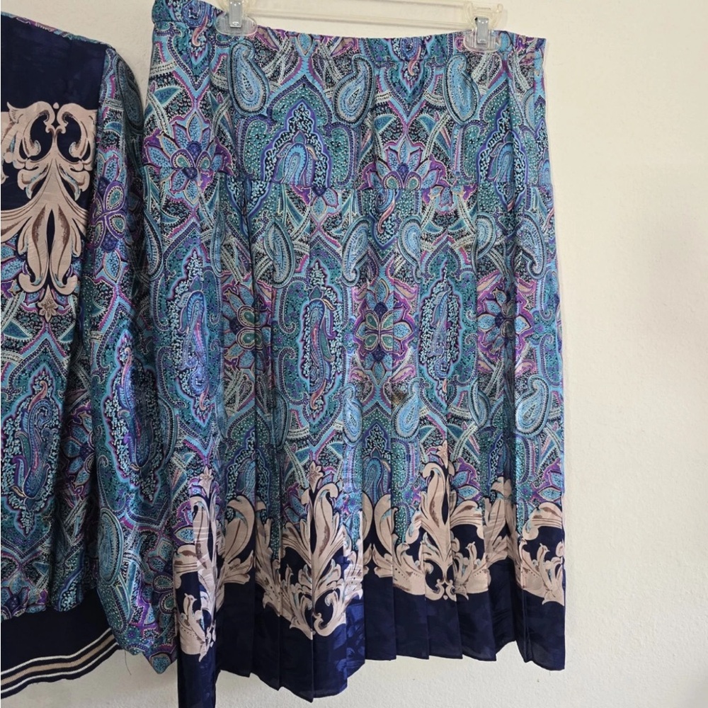 VTG Evanna 2Piece Skirt Suit 14 Paisely Blue Pink Long Sleeve  Button Up Career - Picture 7 of 16